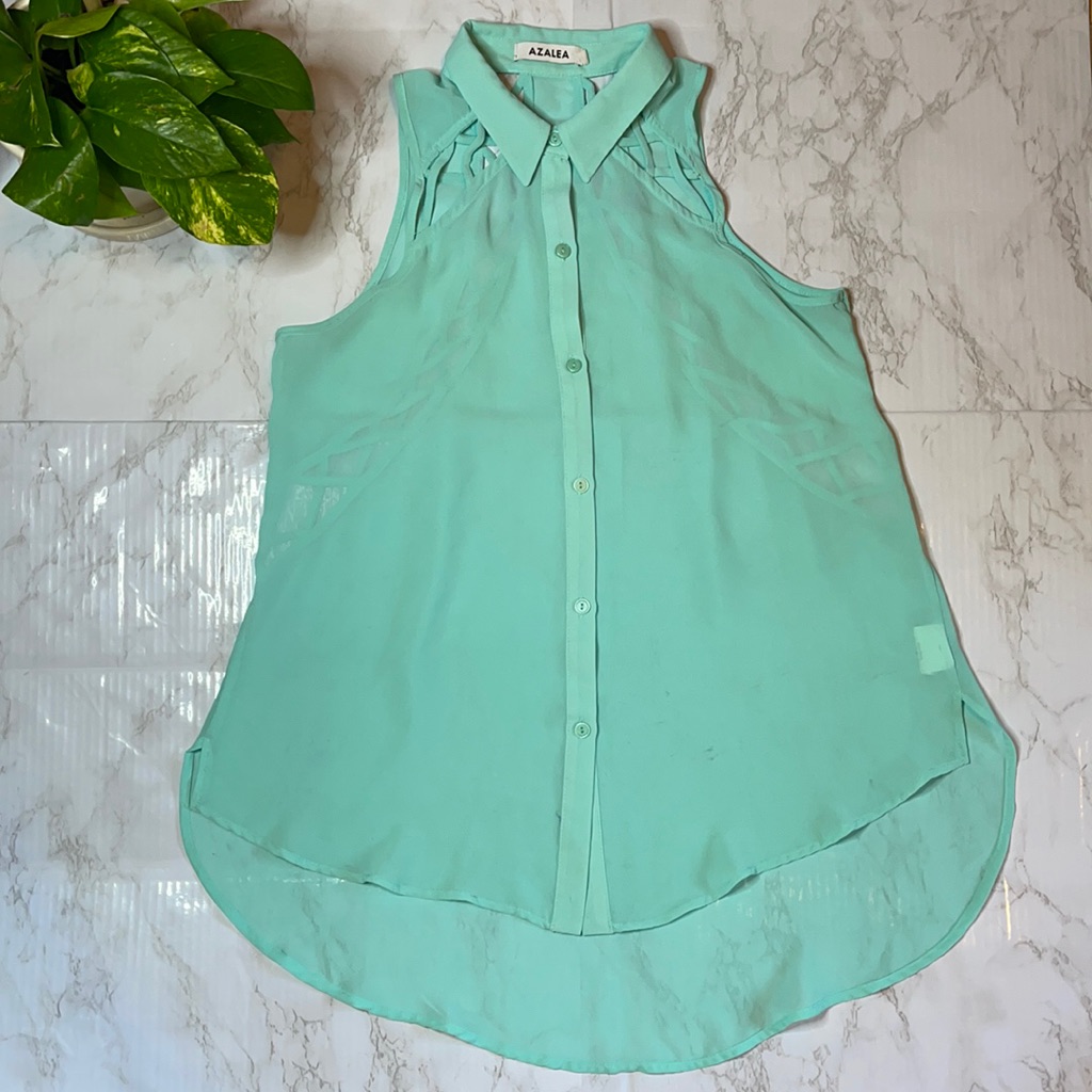 High Low Caged Button Down